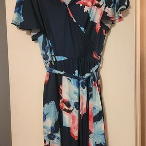 Floral Wrap Dress in Navy and Pink